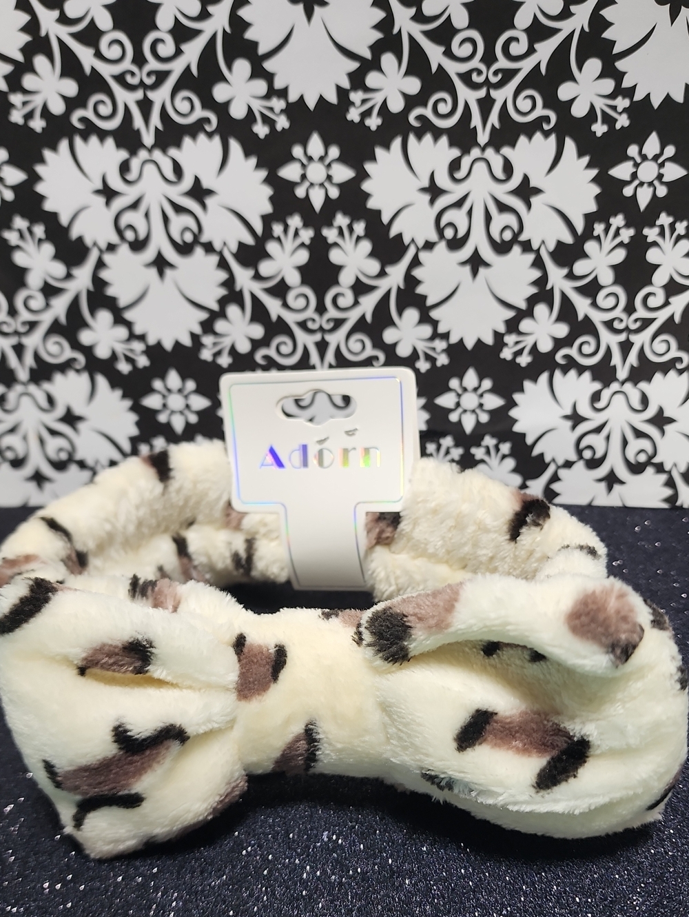 Adorn Kids Cream Leopard Plush Bow Headband